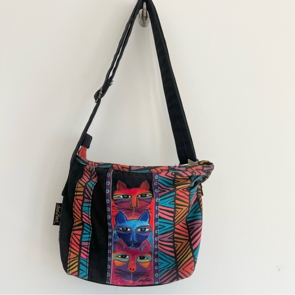 Laurel Burch Painted Cat Fabric Crossbody Purse Art To Wear Unique Small Pink - Picture 5 of 7